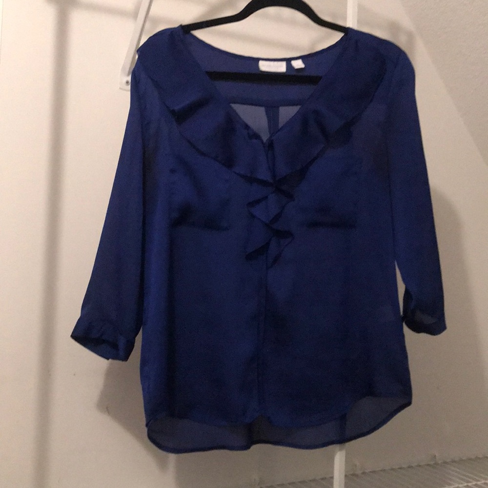 Blue semi-sheer blouse